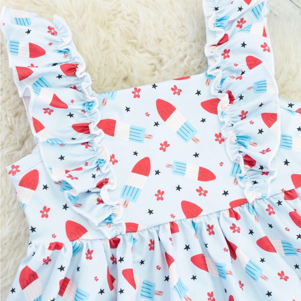 Cute Rocket Pop Print Ruffle Dress